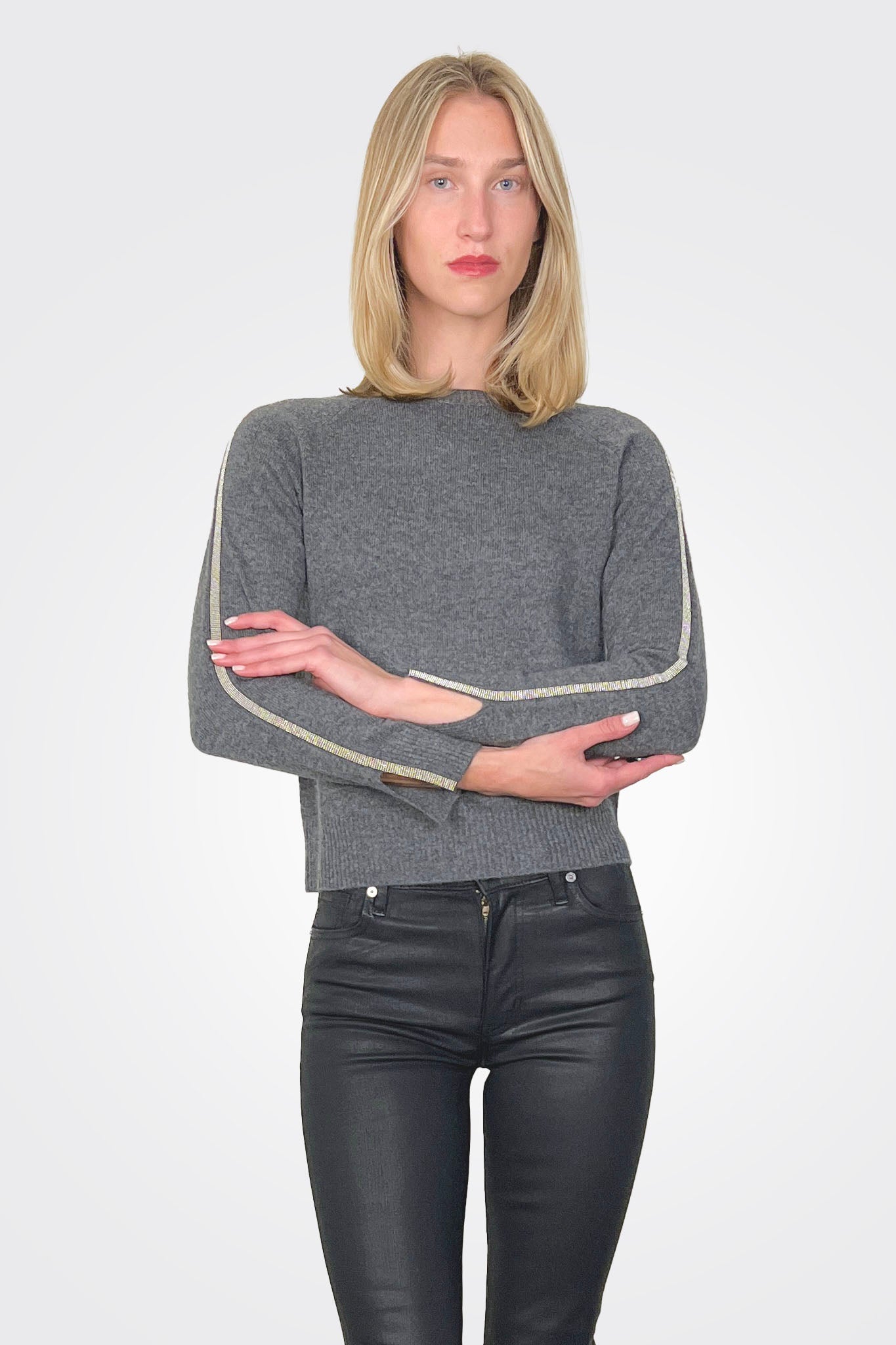 Glitz Split Cuff Crew - Derby Grey by Brodie Cashmere | 25 South Boutiques