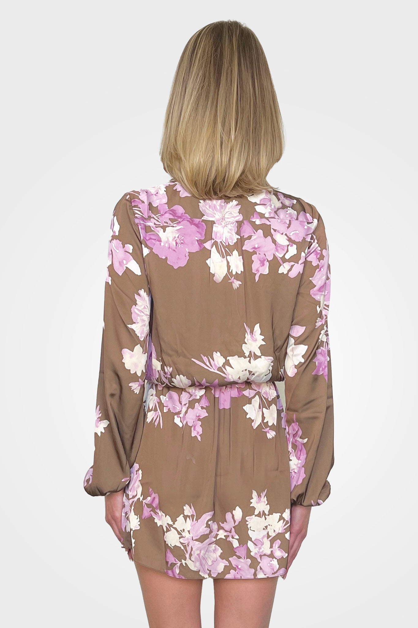 Alfy Long Sleeve Mini Dress - Brown Pink by Rococo Sand — view 3