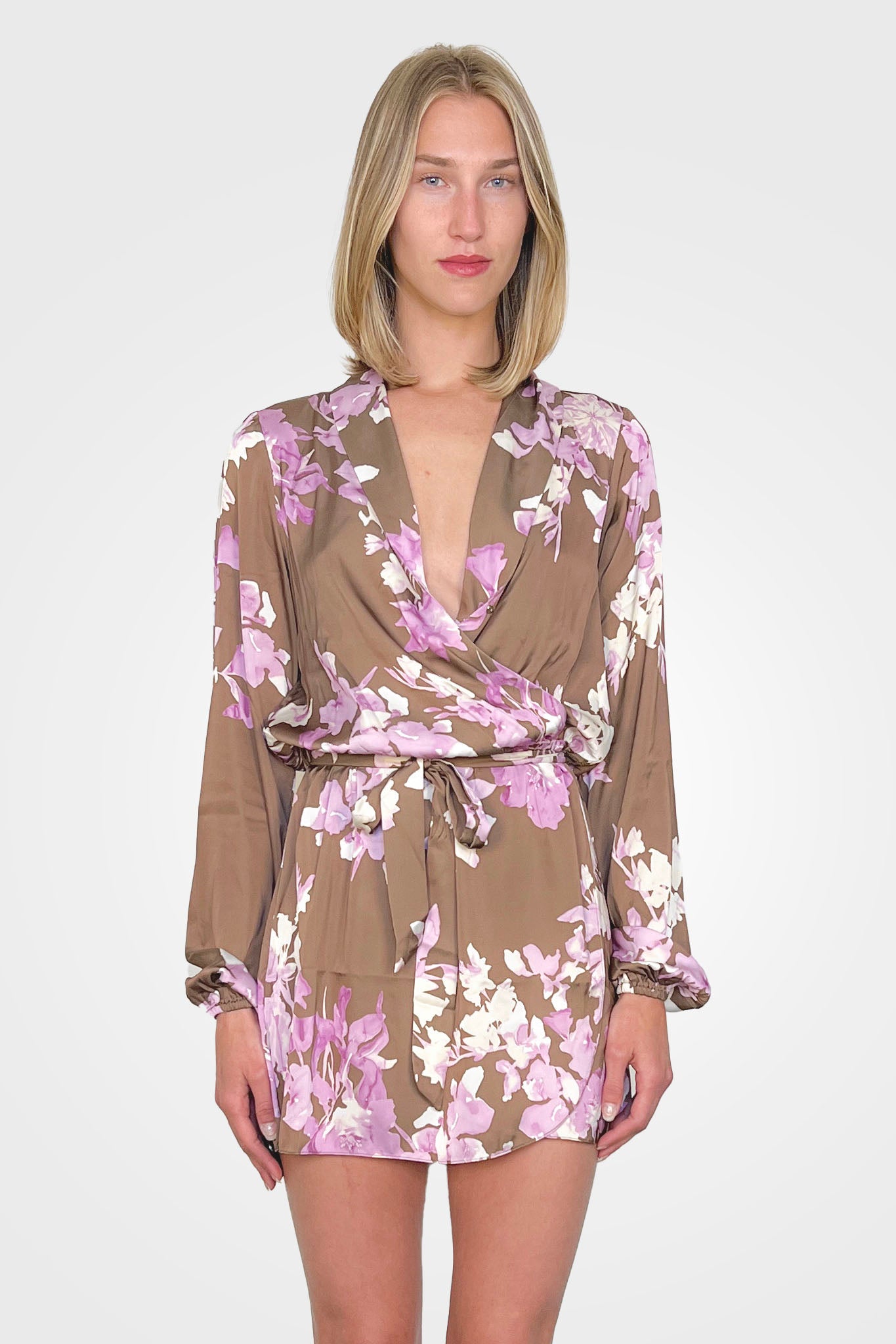 Alfy Long Sleeve Mini Dress - Brown Pink by Rococo Sand — alternate view