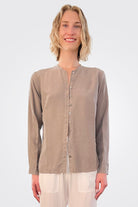 Collarless Button Down Silk Shirt - Brownish by Private 0204 | 25 South Boutiques