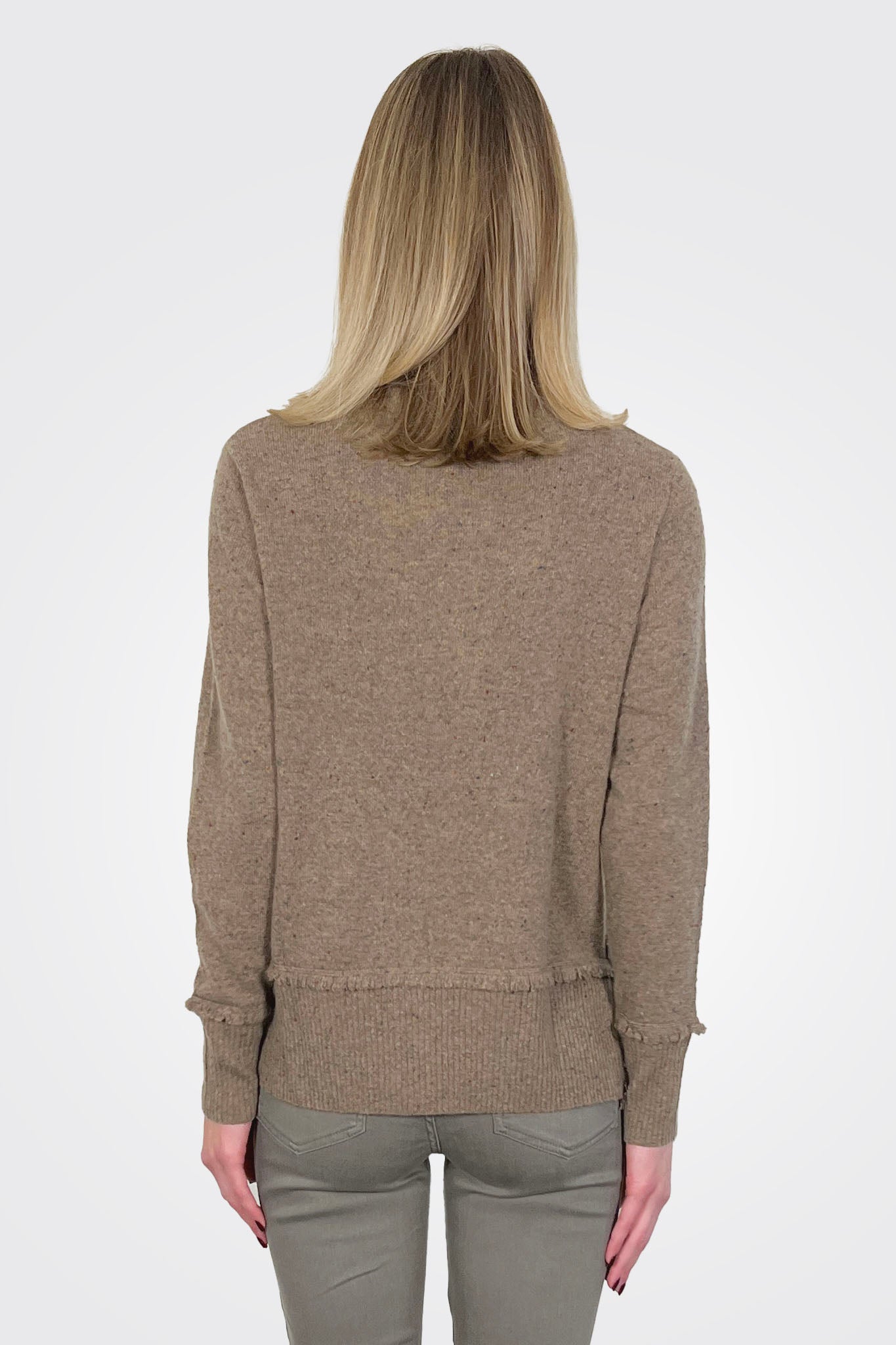 Fringe Side Slit Crew - Brownie by Autumn Cashmere — alternate view