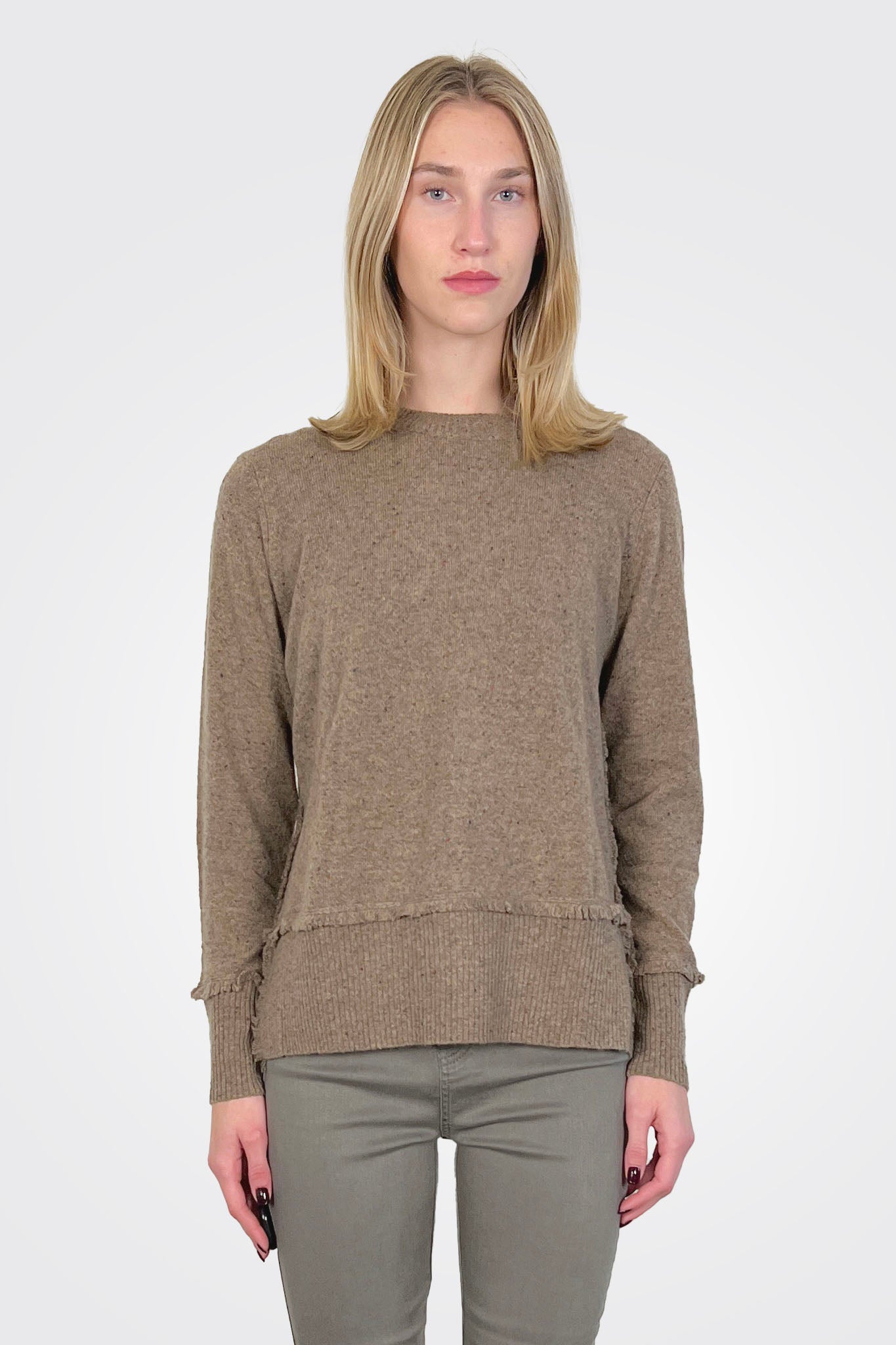 Fringe Side Slit Crew - Brownie by Autumn Cashmere | 25 South Boutiques
