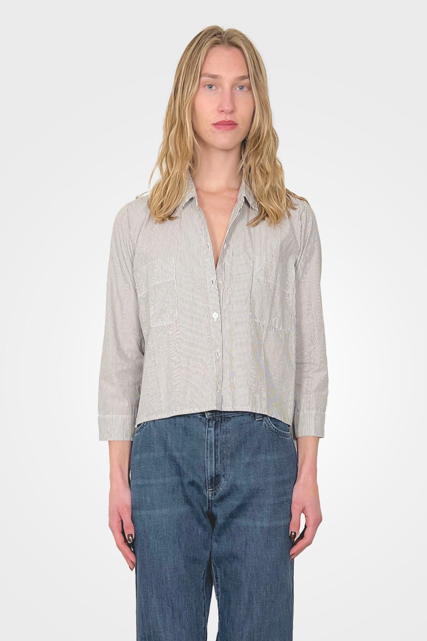 Cotton Striped Crop Button Down - Brown by Private 0204 | 25 South Boutiques