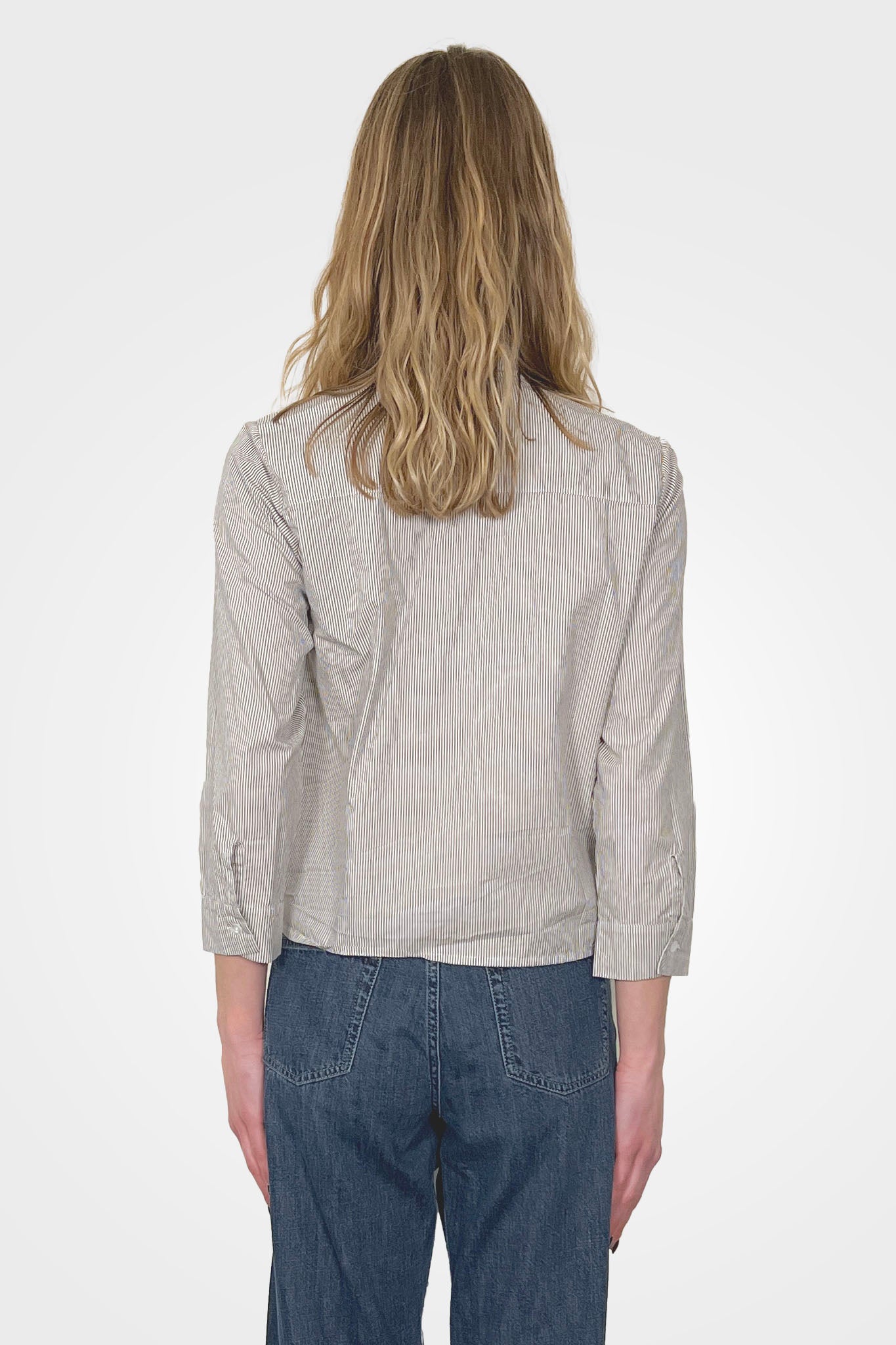 Cotton Striped Crop Button Down - Brown by Private 0204 — alternate view