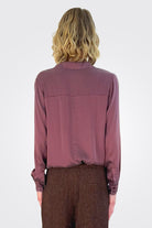 Stretch Satin Silk Shirt - Burgundy by Transit Par-Such — alternate view