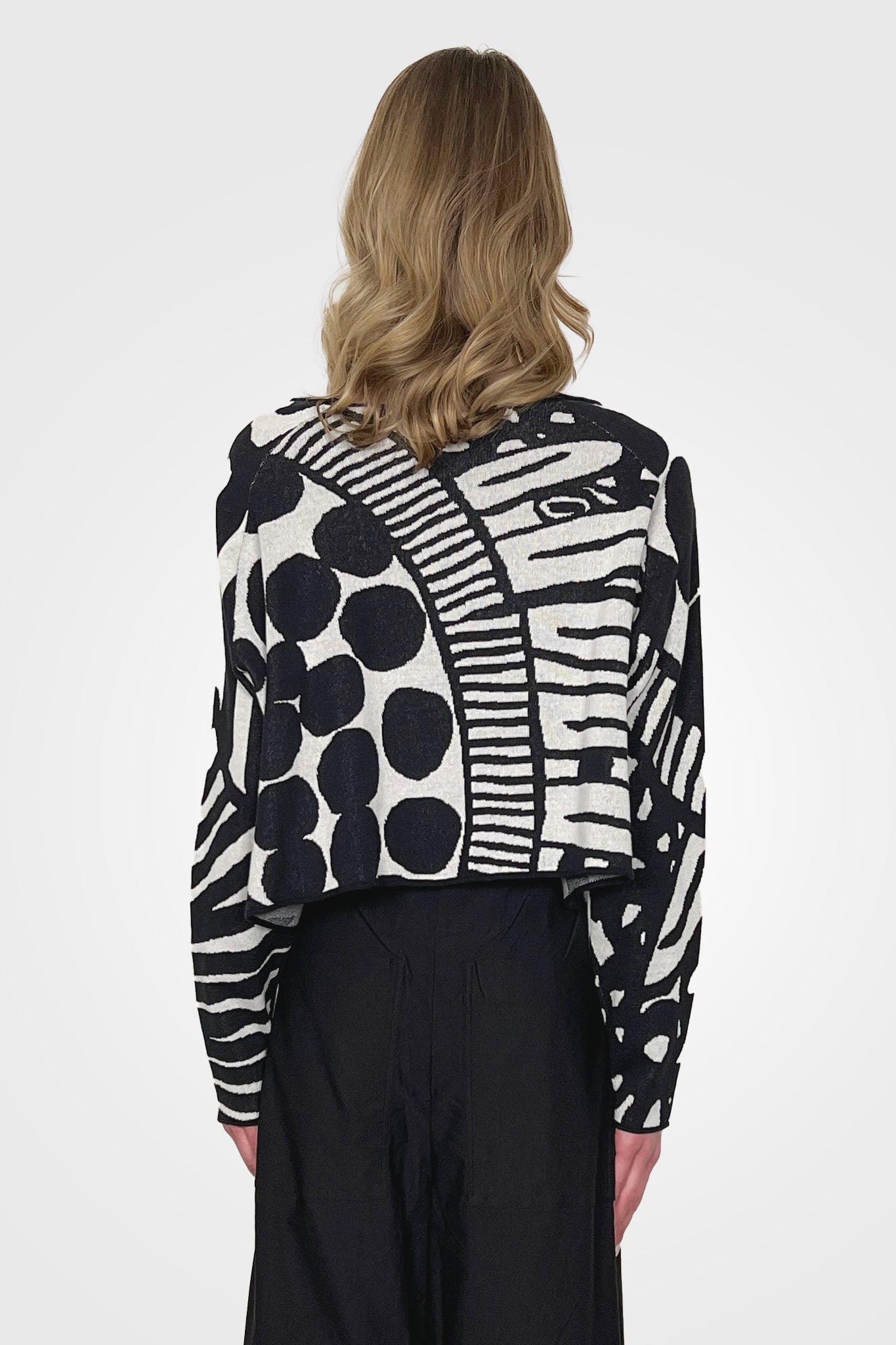 Printed Crop Pullover - Black Jacquard by Rundholz — alternate view