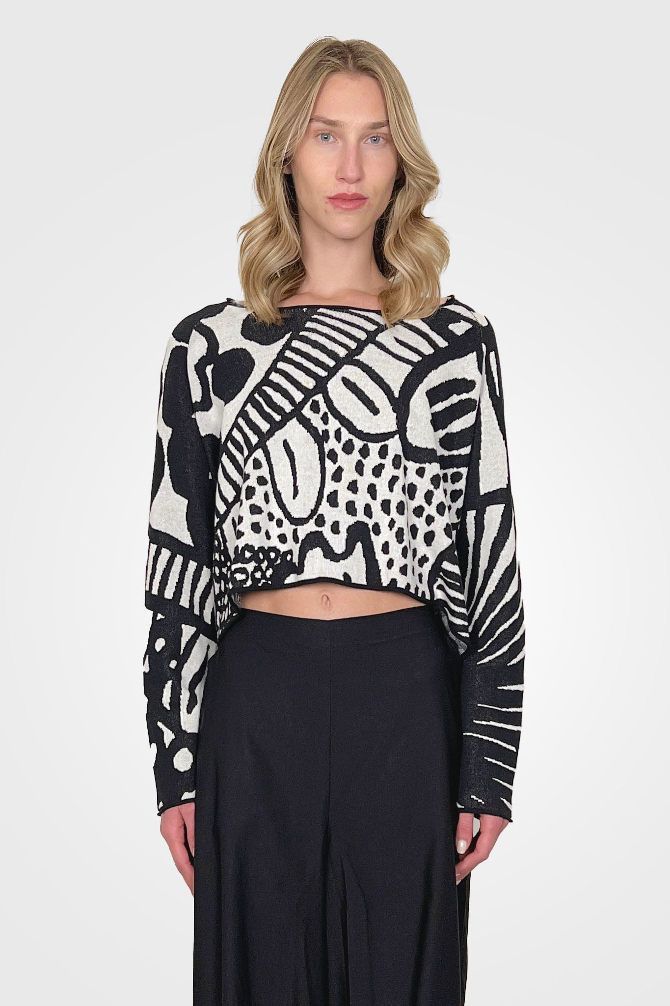 Printed Crop Pullover - Black Jacquard by Rundholz | 25 South Boutiques