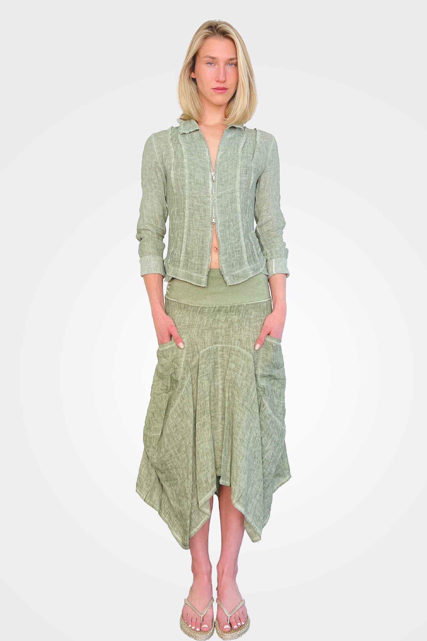 Linen Zip Jacket - Cactus by Inizio — alternate view
