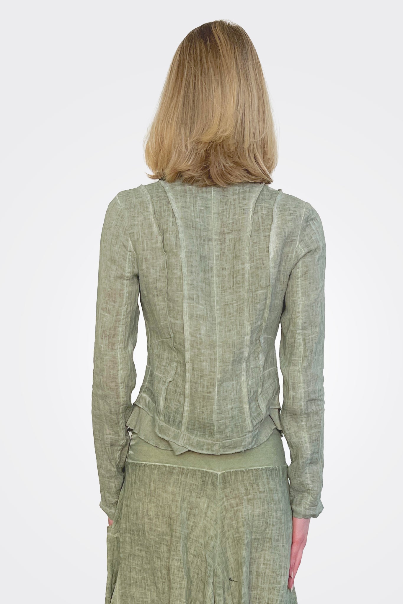 Linen Zip Jacket - Cactus by Inizio — view 3