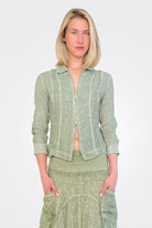 Linen Zip Jacket - Cactus by Inizio | 25 South Boutiques