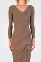 Elma Long Sleeve Faux Wrap Cocktail Dress - Cafe Au Lait by Chiara Boni — alternate view