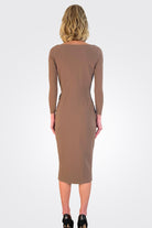Elma Long Sleeve Faux Wrap Cocktail Dress - Cafe Au Lait by Chiara Boni — view 3