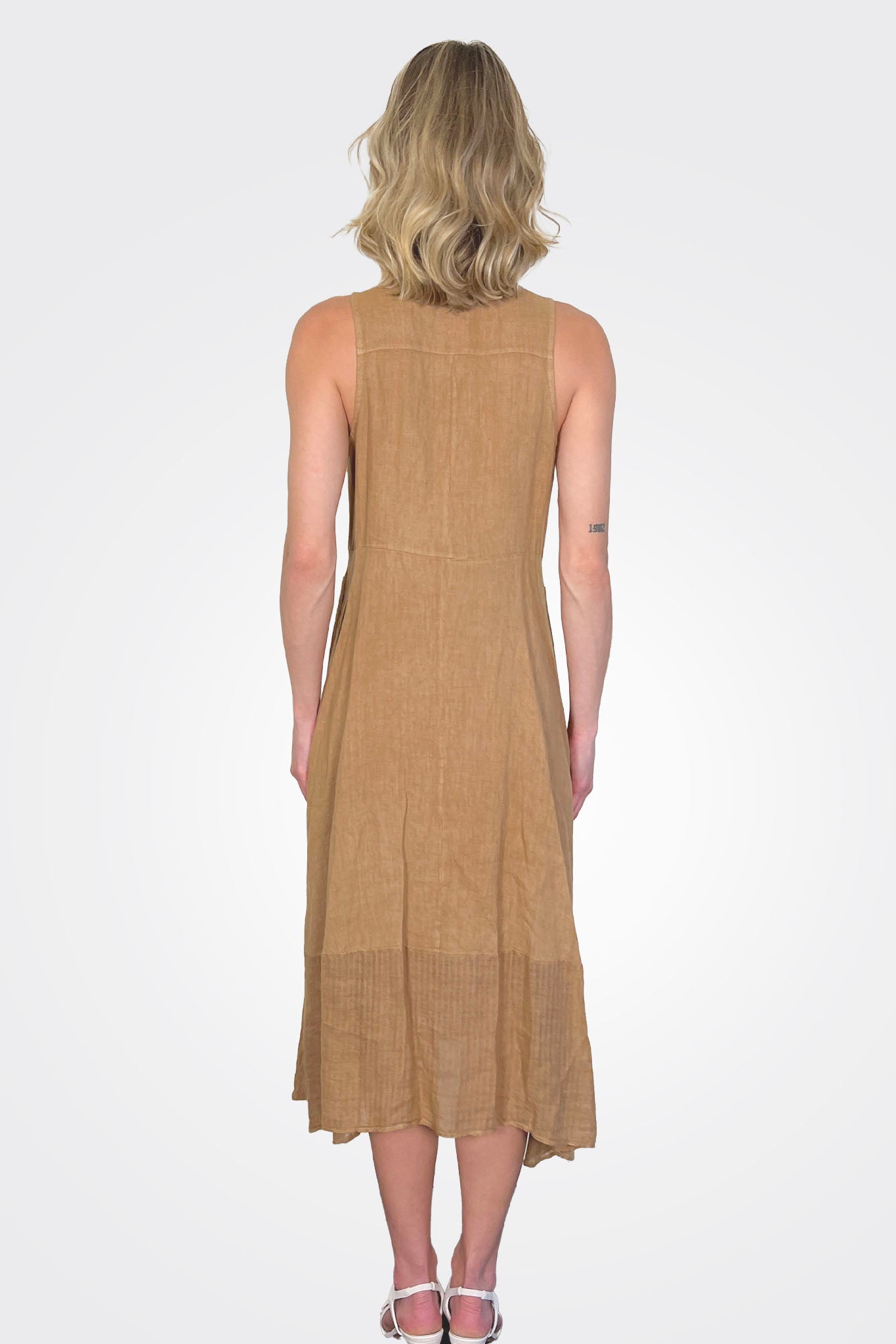 Linen Zip Up Dress - Cafe by Inizio — alternate view