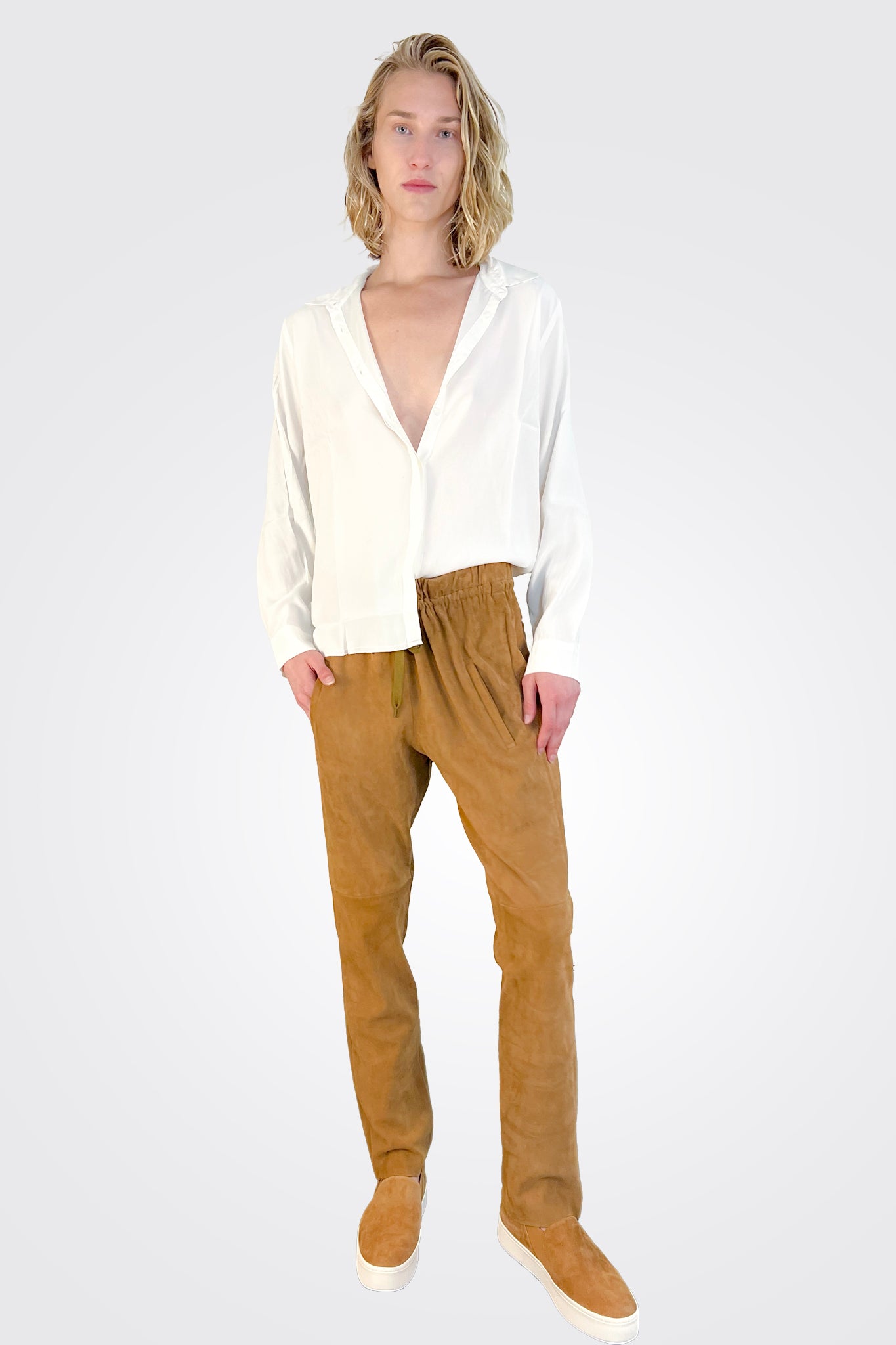 Suede Straight Leg Pants - Camel by Kristensen | 25 South Boutiques