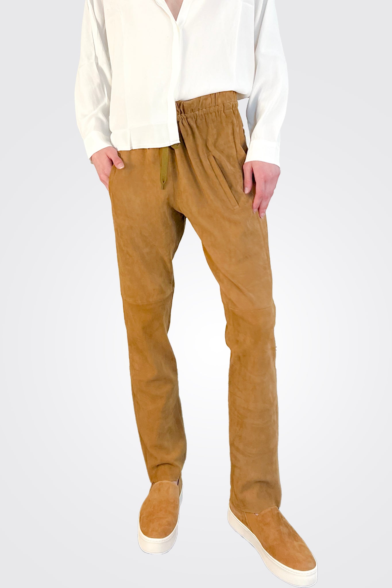 Suede Straight Leg Pants - Camel by Kristensen — alternate view