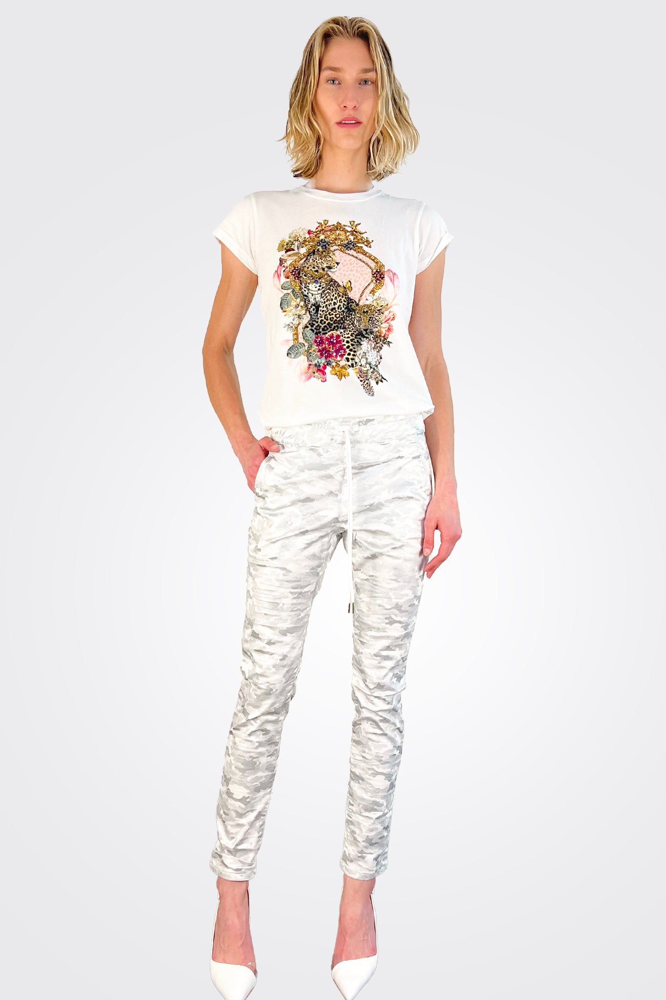 Shely Pants - White Shiny Camo by Bevy Flog | 25 South Boutiques