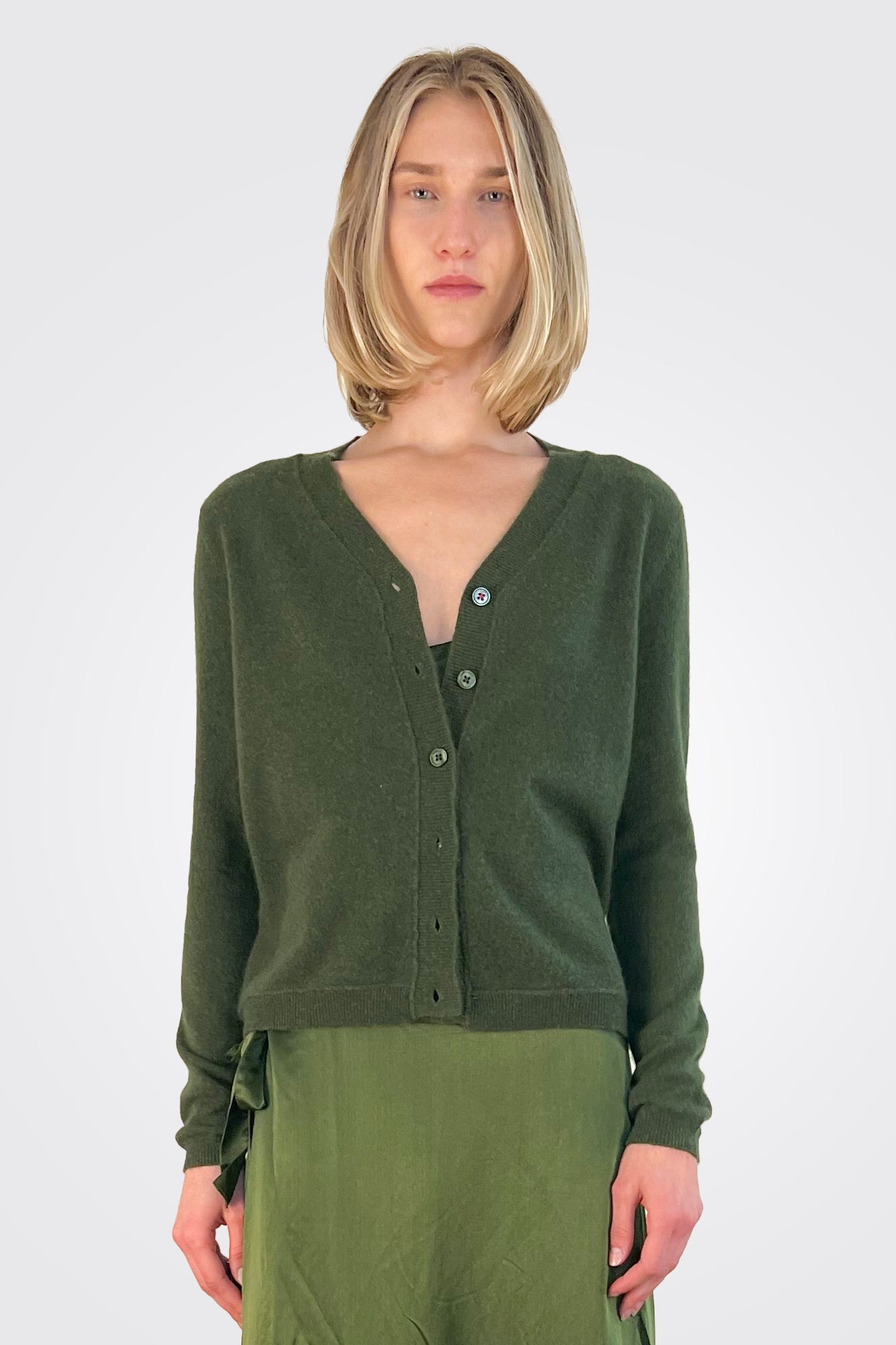 Button Down Cardigan - Utility Green by Brazeau Tricot | 25 South Boutiques