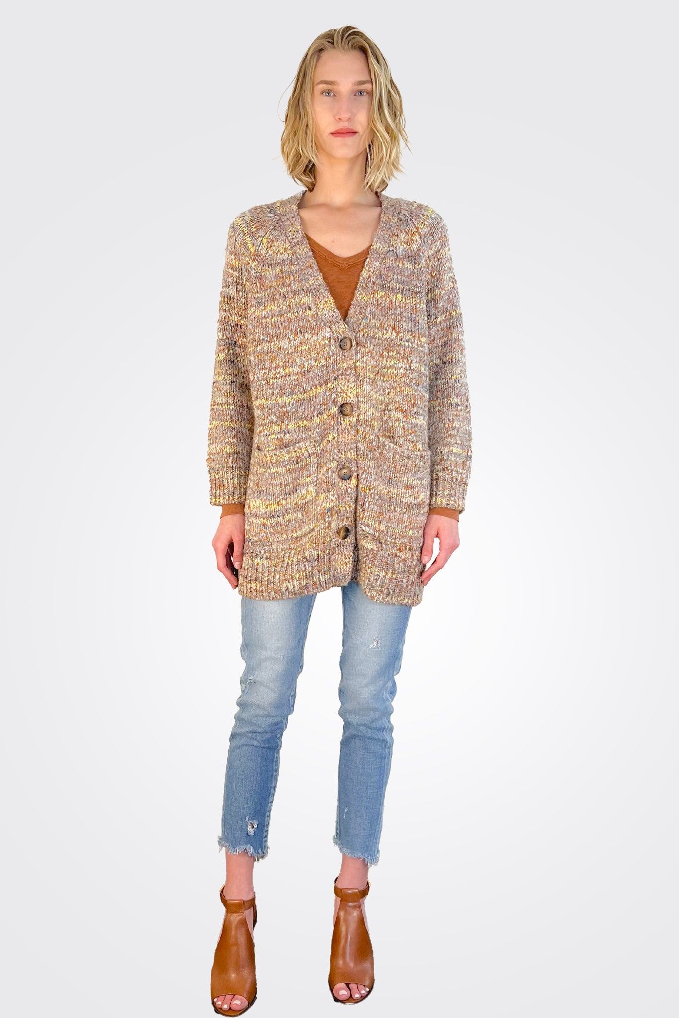 Olive Sweater Cardigan - Melange Multi by HelloNite — alternate view