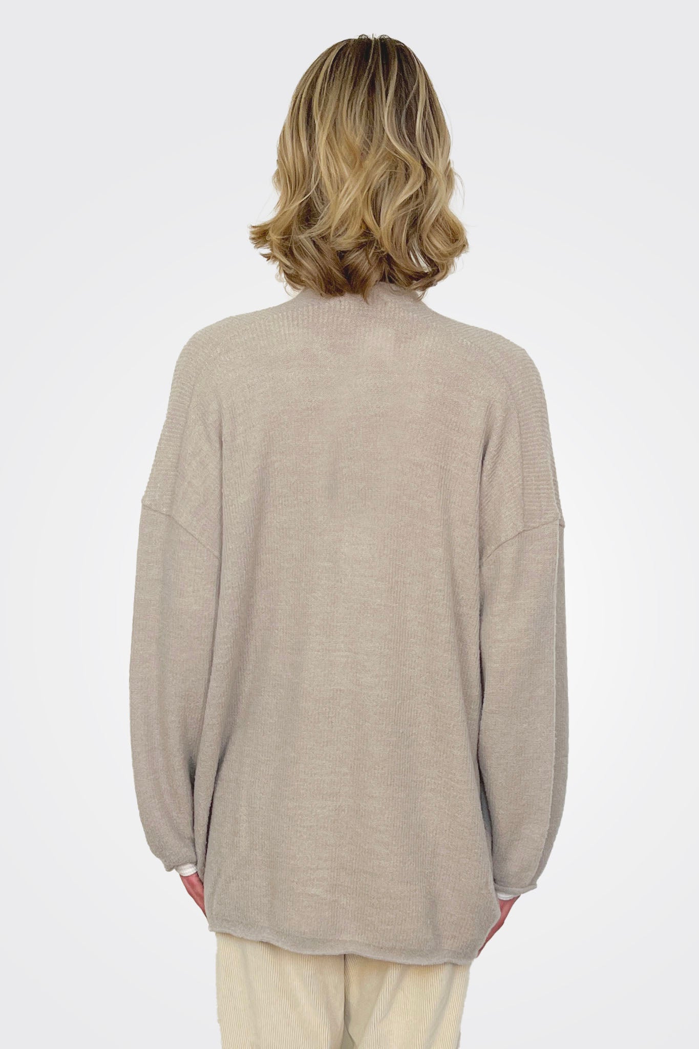 Fine Boucle Knit Cardigan - Greige by Pas de Calais — view 3