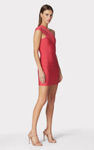 Icon One Shoulder Mini Dress - Cerise by Herve Leger — view 3