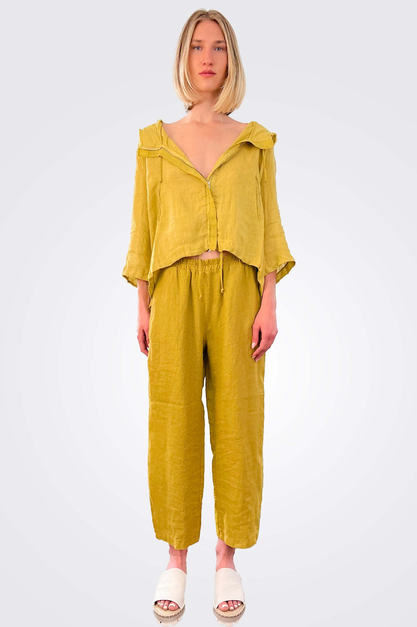 Linen Elastic Waist Trousers - Lime by Transit Par-Such | 25 South Boutiques