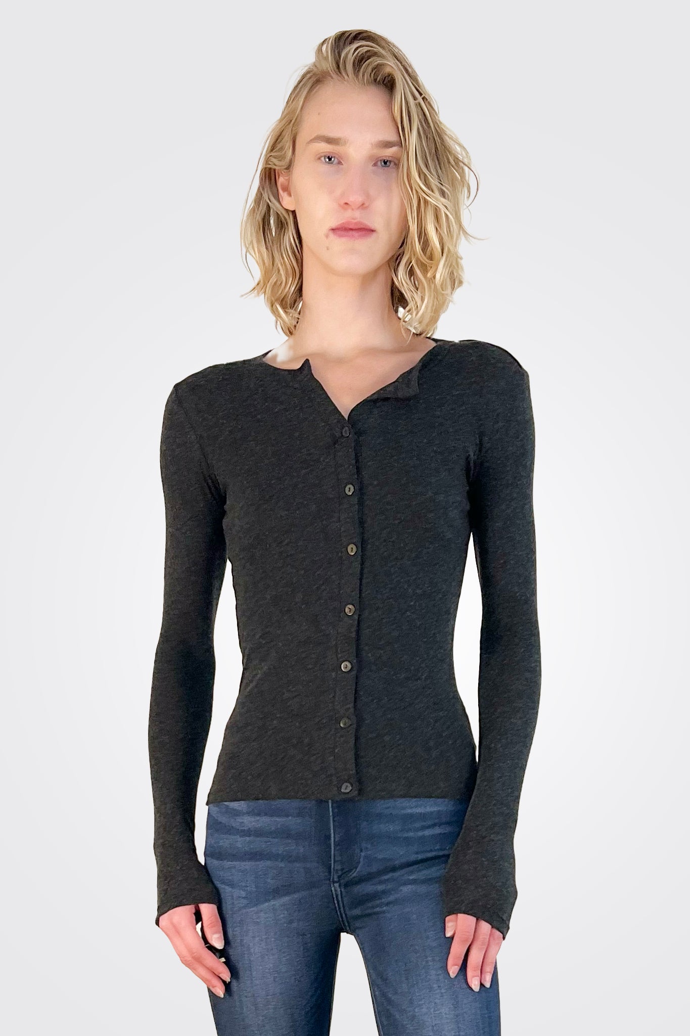 Cashmere Long Sleeve Cardigan - Charcoal by Enza Costa | 25 South Boutiques