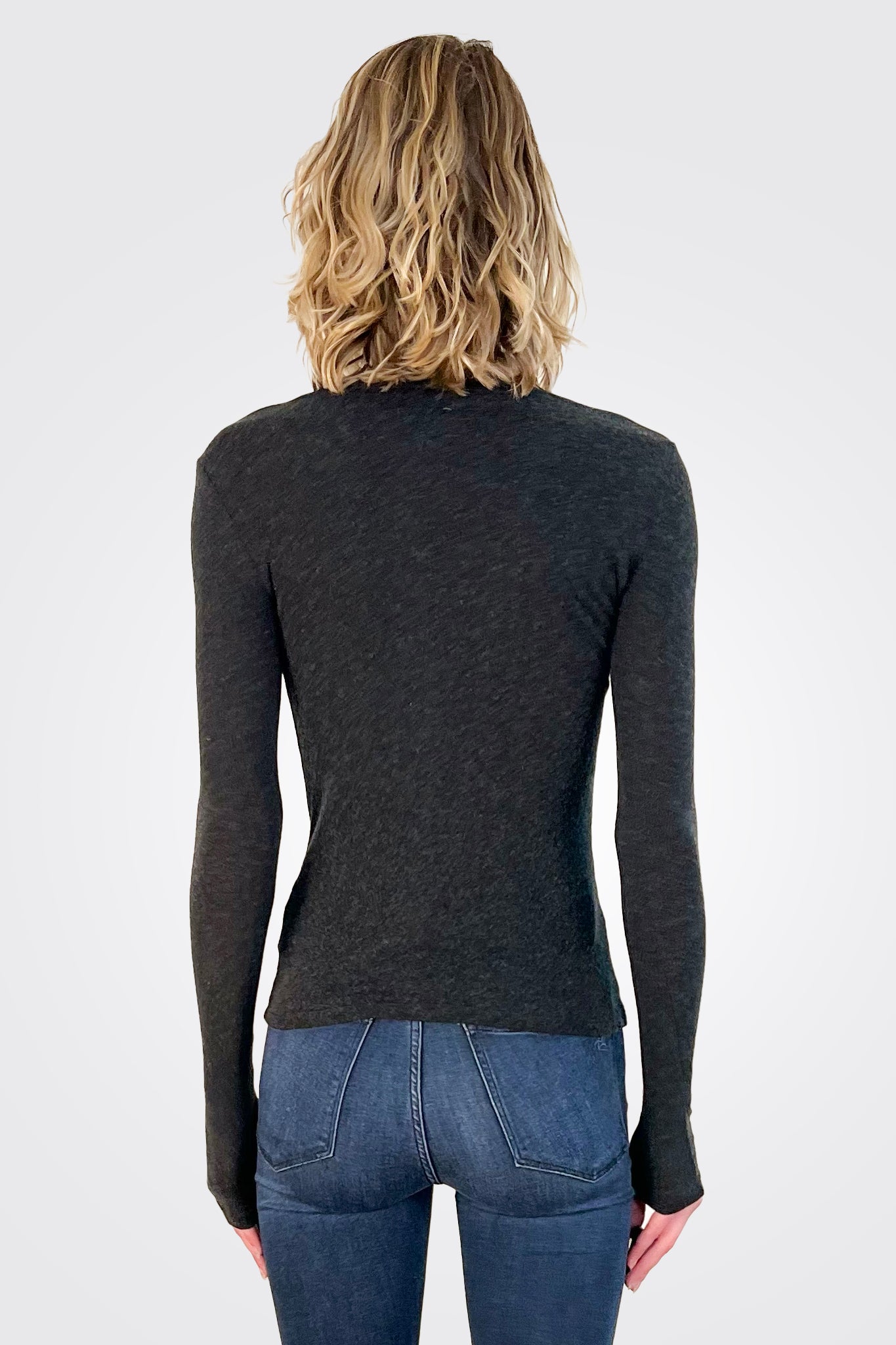 Cashmere Long Sleeve Cardigan - Charcoal by Enza Costa — alternate view