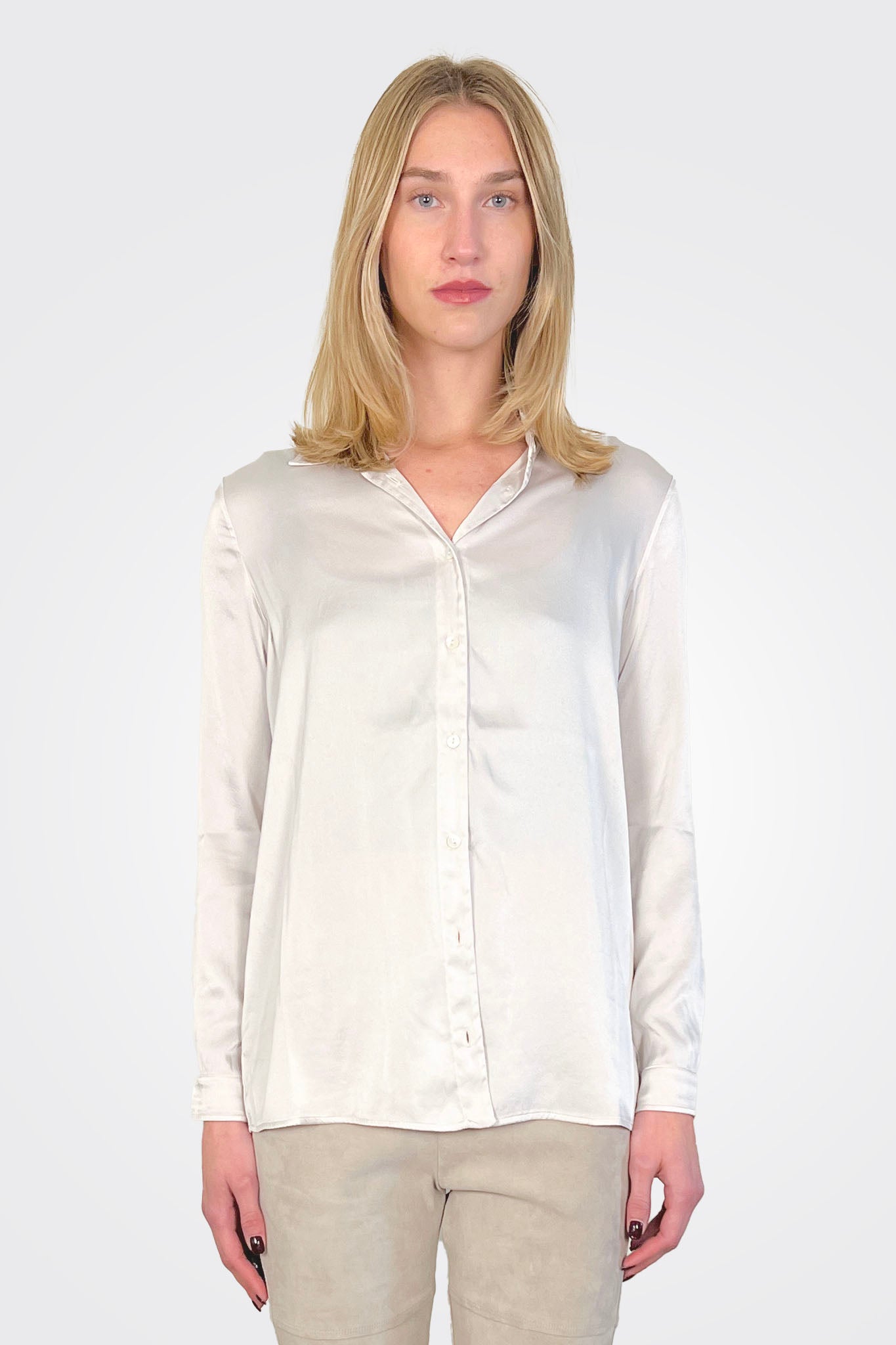 Regular Fit Stretch Silk Shirt - Chalk by Transit Par-Such | 25 South Boutiques