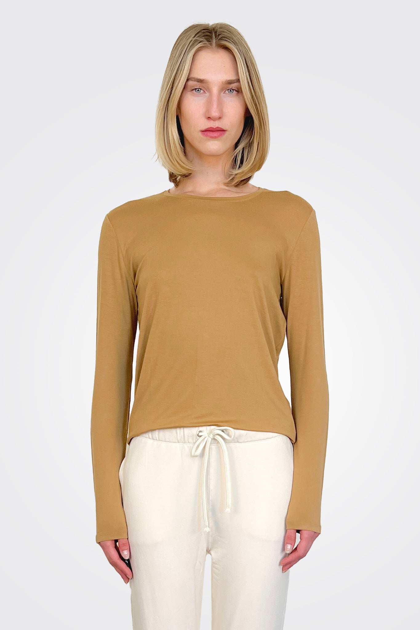 Soft Touch Semi Relaxed Crewneck - Chamois by Majestic — alternate view