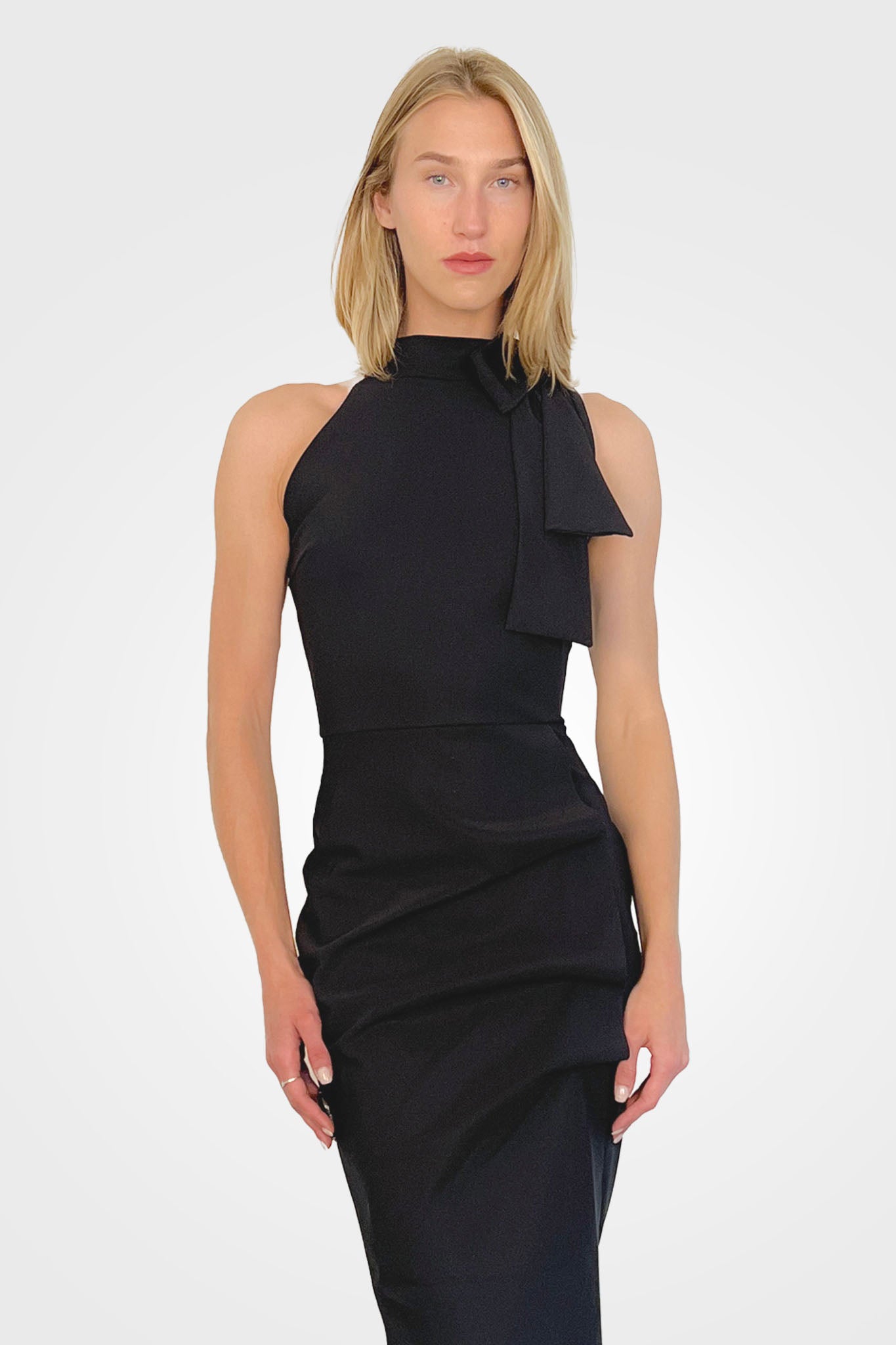 Adania Ruffle Jersey Halter Midi Dress - Black by Chiara Boni — alternate view