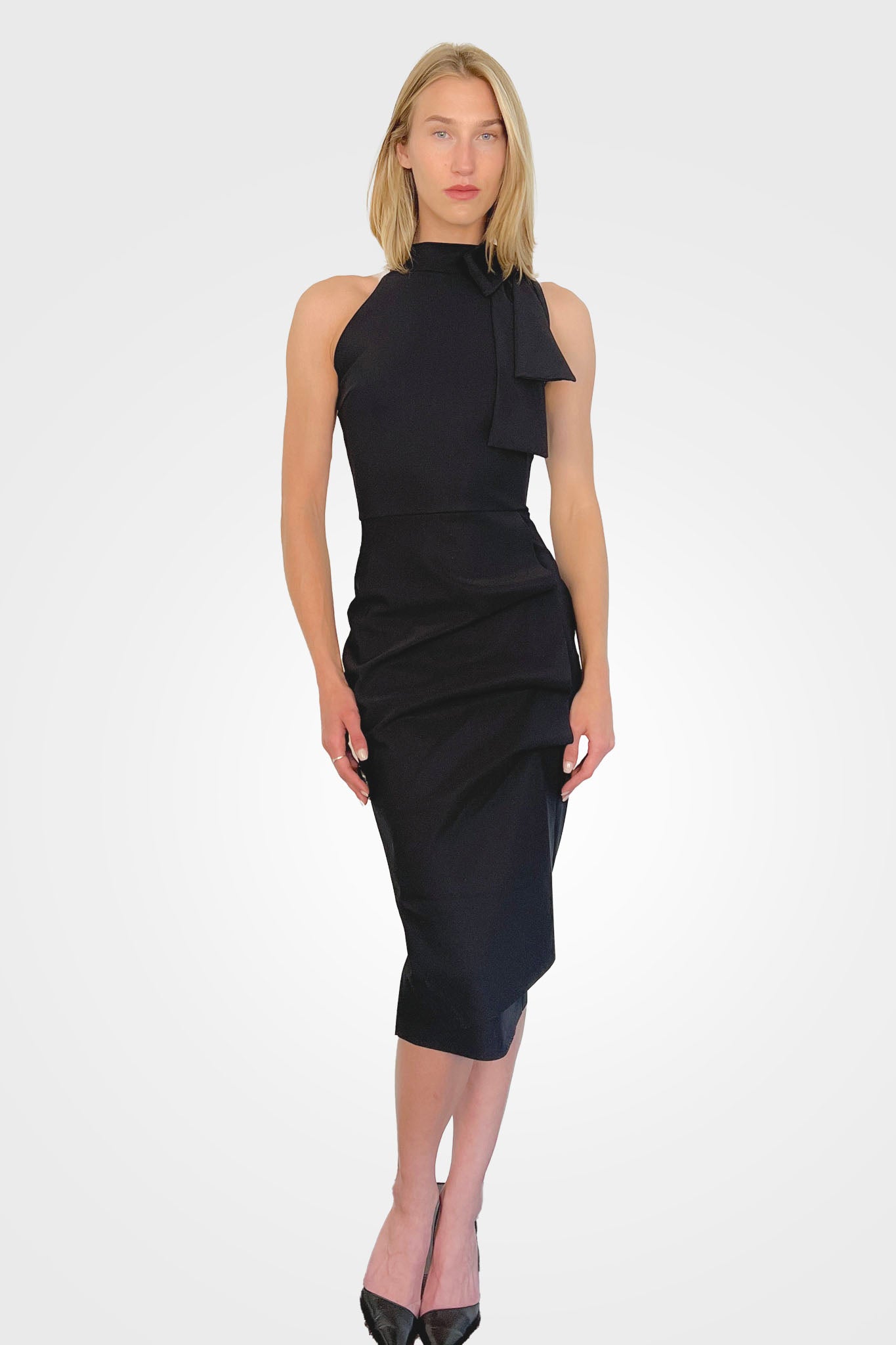 Adania Ruffle Jersey Halter Midi Dress - Black by Chiara Boni | 25 South Boutiques