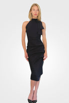 Adania Ruffle Jersey Halter Midi Dress - Black by Chiara Boni | 25 South Boutiques