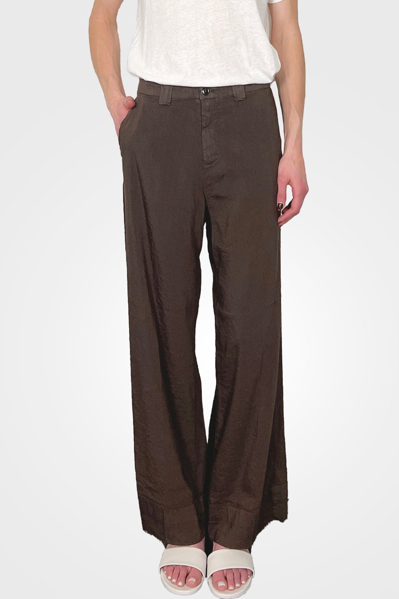 Wide Leg Hem Trousers - Chocolate by White Sand — alternate view