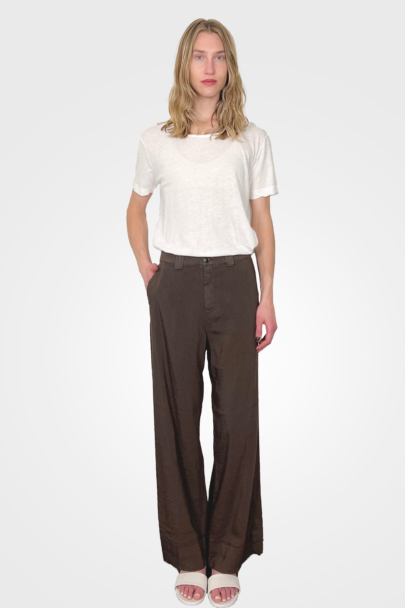 Wide Leg Hem Trousers - Chocolate by White Sand | 25 South Boutiques