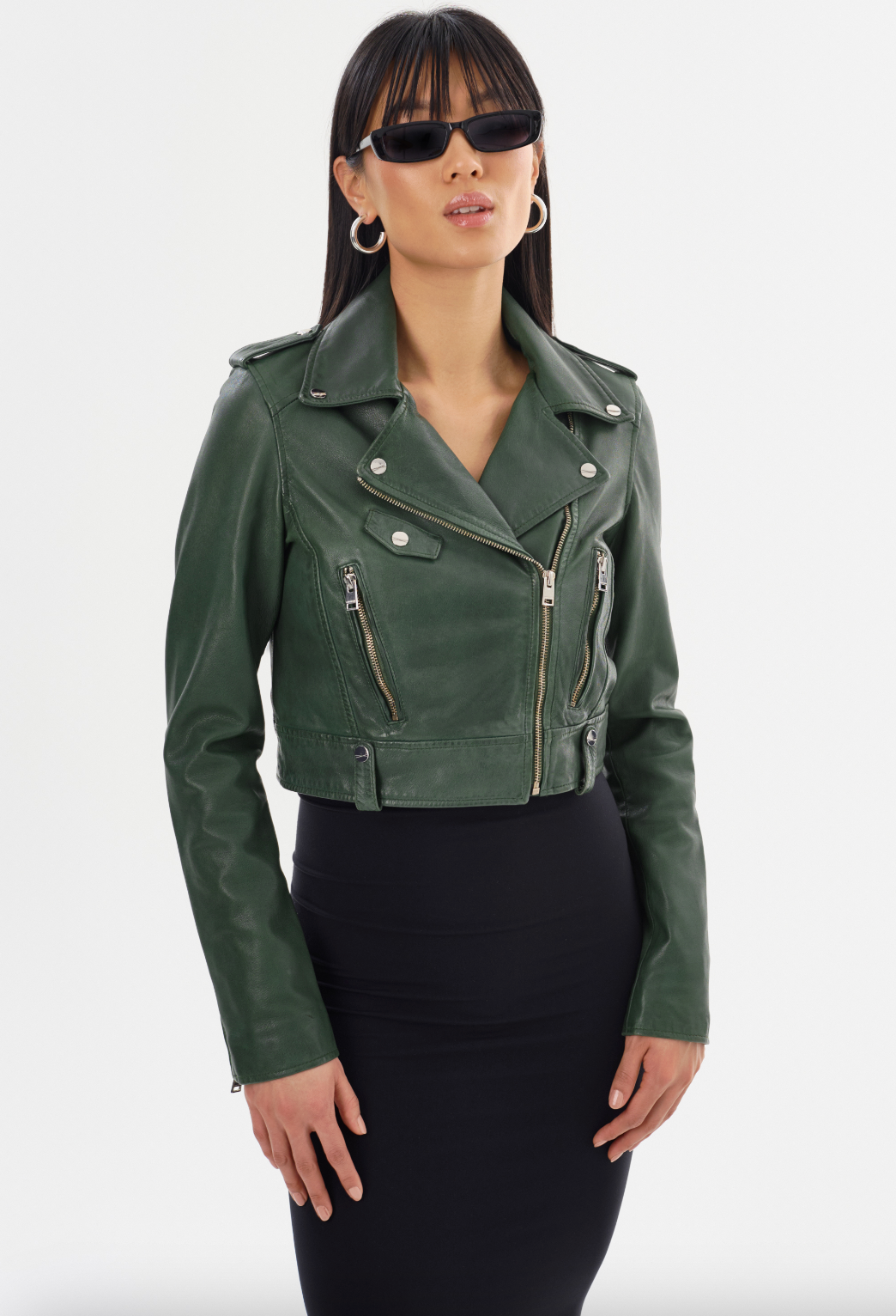 Ciara Leather Crop Moto Jacket - Alpine Green by LAMARQUE | 25 South Boutiques