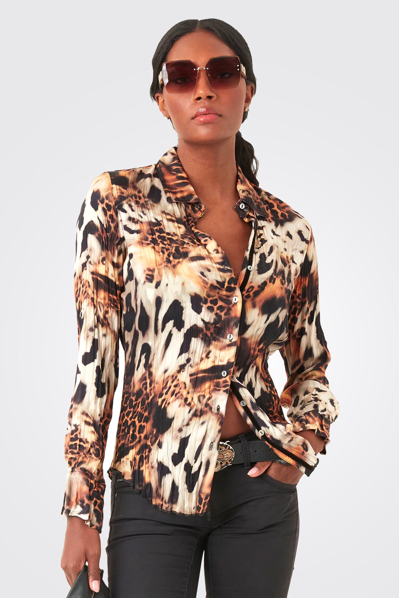 Jaguar Button Down Blouse - Multi by Cino | 25 South Boutiques