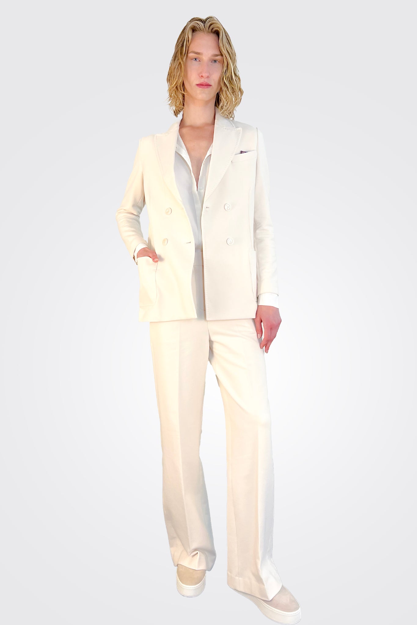 Cashmere Touch High Waisted Trousers - Off White by Circolo | 25 South Boutiques