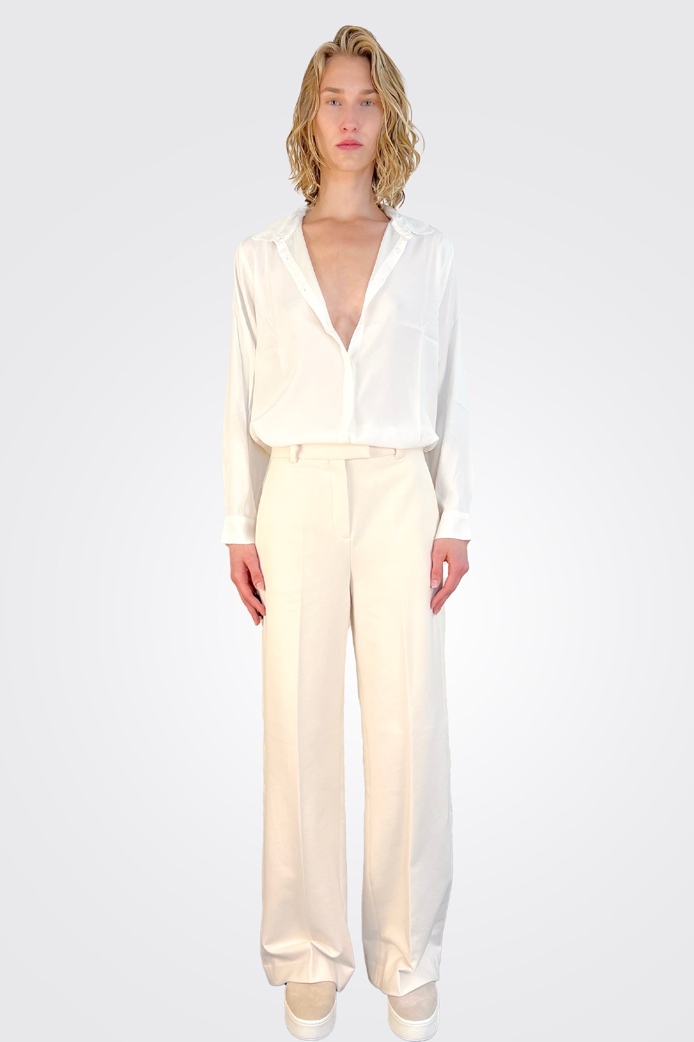 Cashmere Touch High Waisted Trousers - Off White by Circolo — alternate view