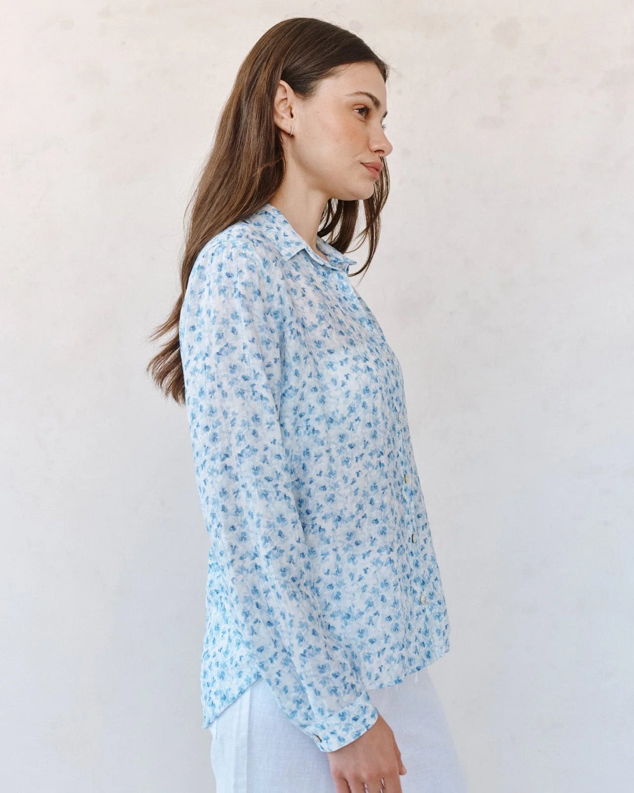 Classic Button Down Shirt - Blue Ditsy Floral Print by Bella Dahl — view 3