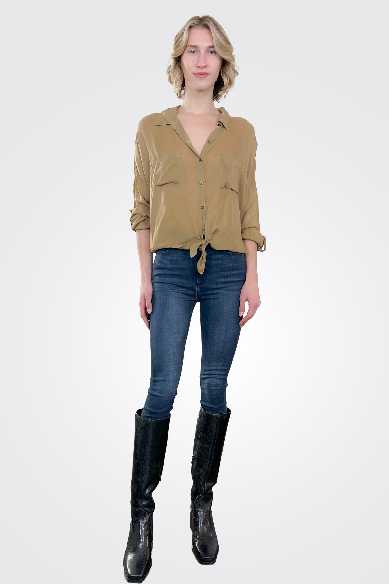 Cargo Pocket Tie Front Top - Clay by Maven West — alternate view