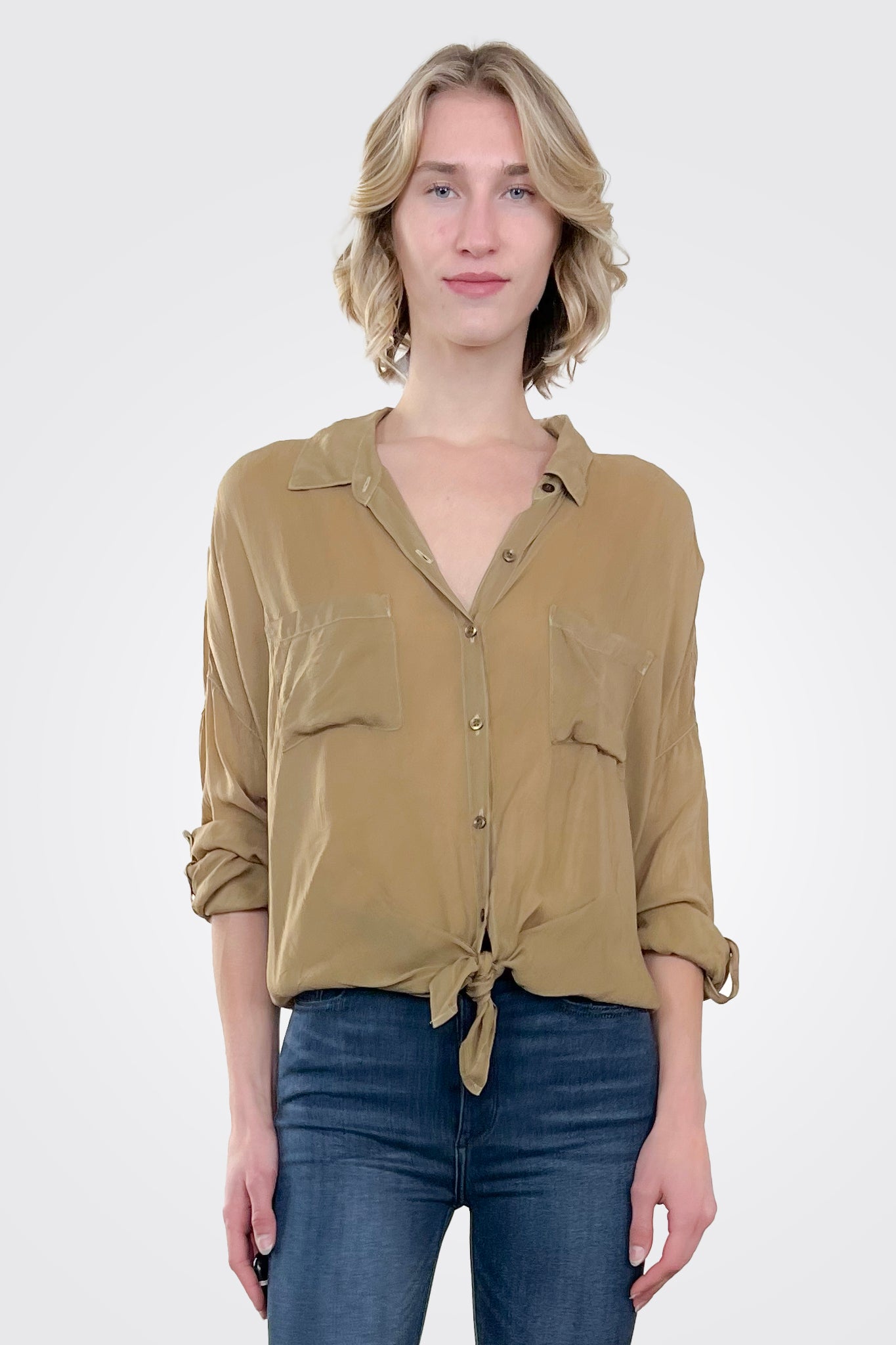 Cargo Pocket Tie Front Top - Clay by Maven West | 25 South Boutiques