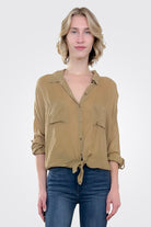 Cargo Pocket Tie Front Top - Clay by Maven West | 25 South Boutiques