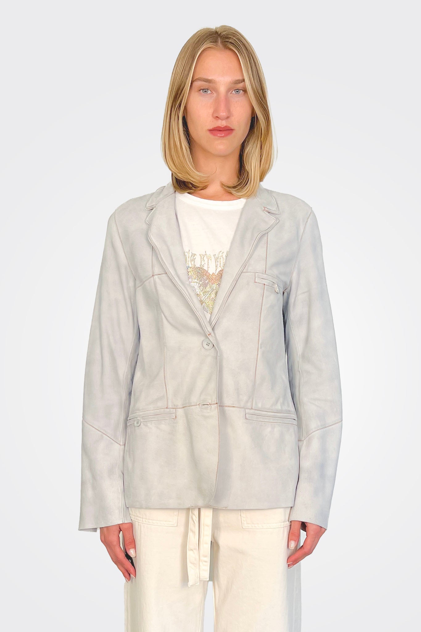 Lucia Suede Leather Jacket - Cloud by Jakett — alternate view