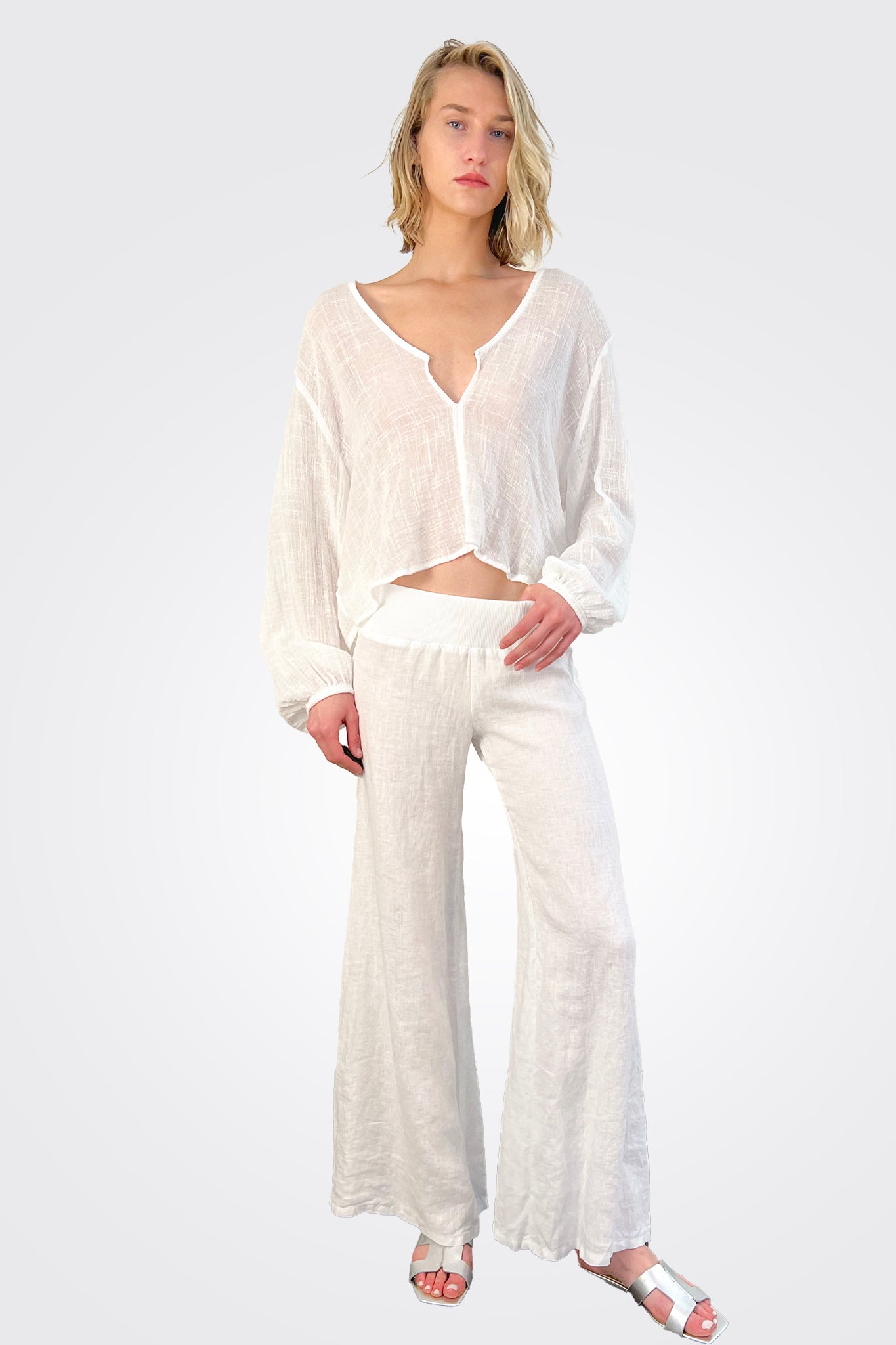 Wide Linen Trousers - White by Enza Costa | 25 South Boutiques