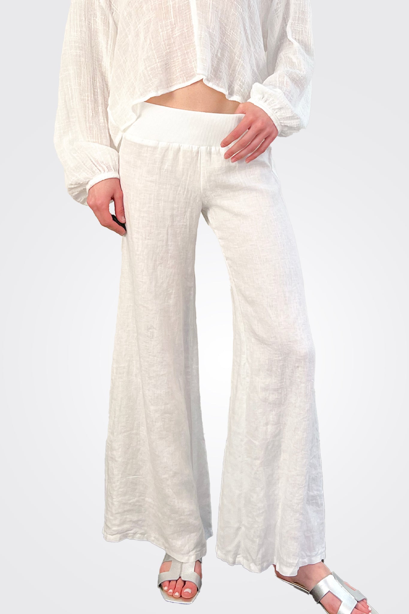 Wide Linen Trousers - White by Enza Costa — alternate view