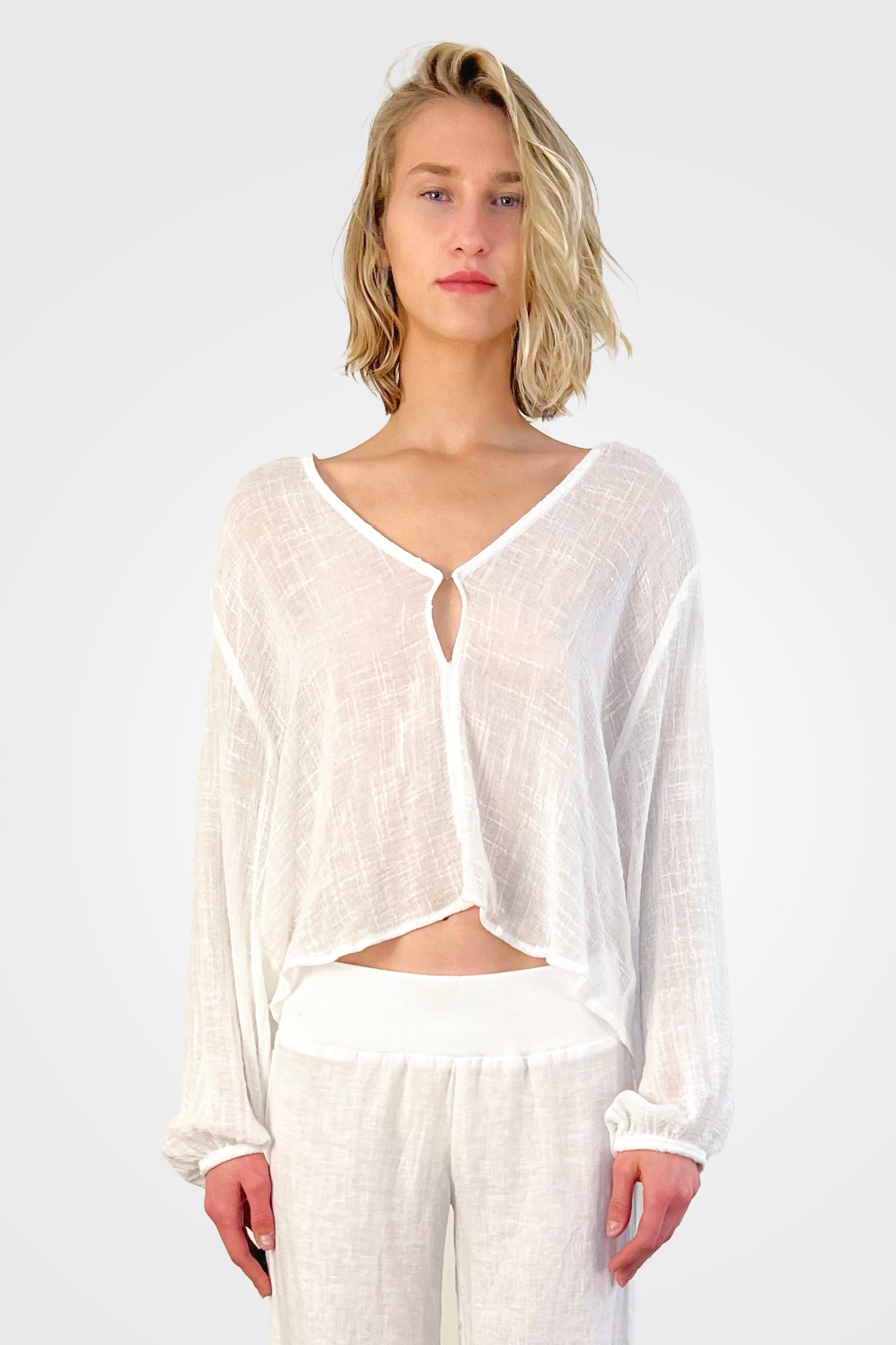 V Neck Modern Peasant Blouse - Cloud by Enza Costa — alternate view