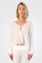 V Neck Modern Peasant Blouse - Cloud by Enza Costa — alternate view