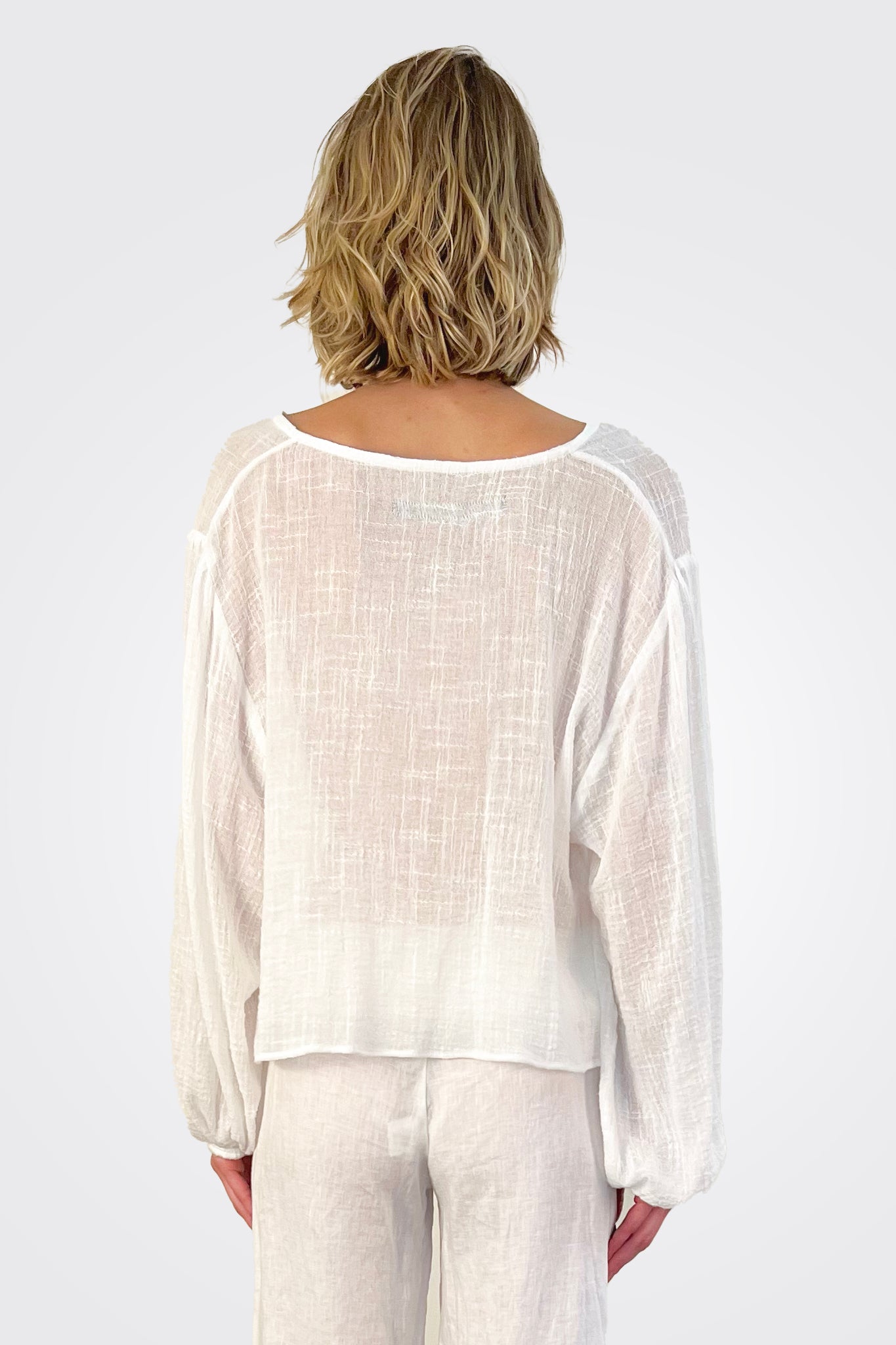 V Neck Modern Peasant Blouse - Cloud by Enza Costa — view 3