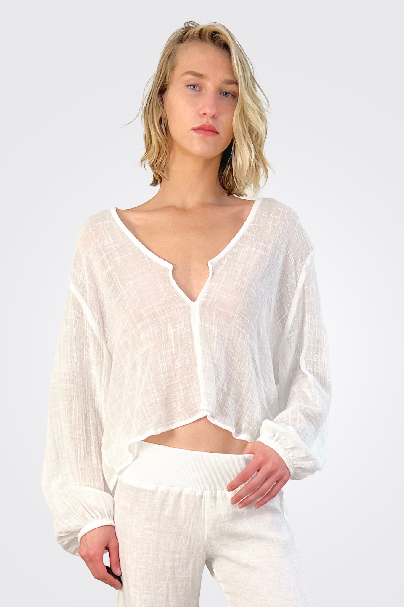 V Neck Modern Peasant Blouse - Cloud by Enza Costa | 25 South Boutiques
