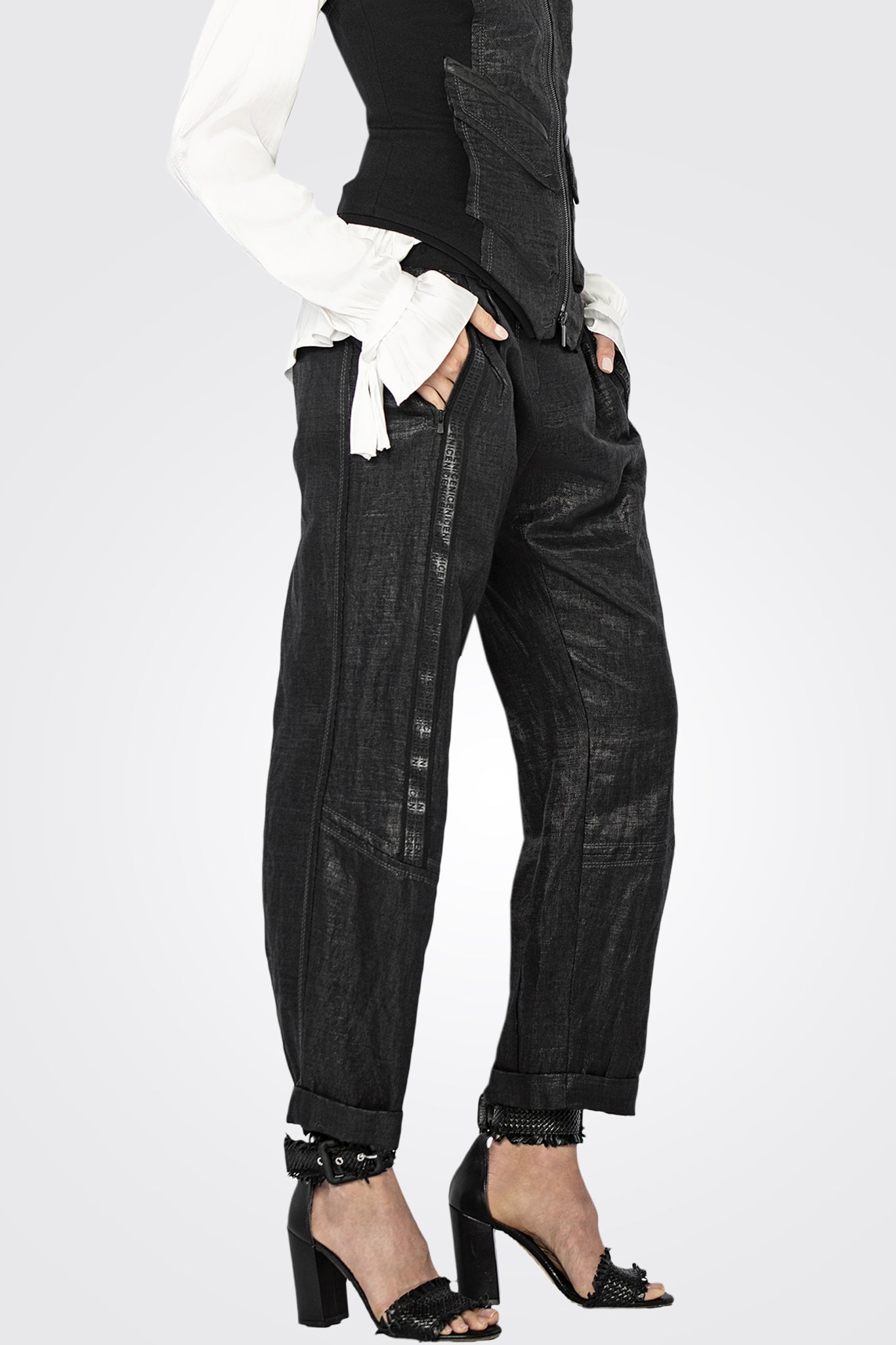 Glossy Linen Trousers - Coal by Beate Heymann — alternate view
